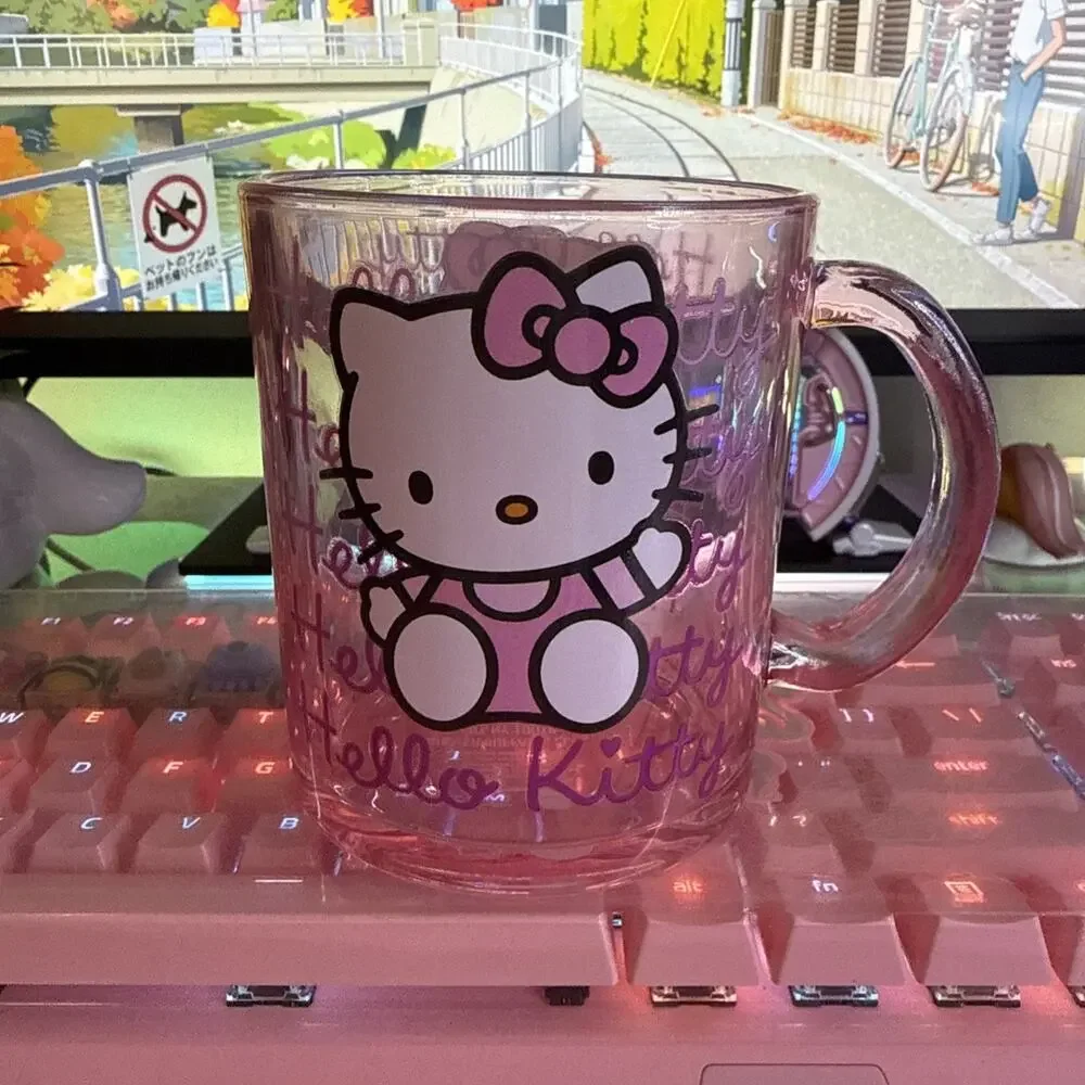 Sanrio Hello Kitty Mug Clear Pink Glass Large Coffee Cup 17.5oz 2024 Classic Bow